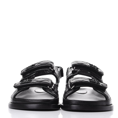 Chanel Lambskin Velcro Dad Sandals 37.5 Black 2 of 11