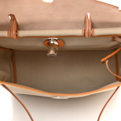Hermes Military Toile Vache Hunter Herbag Zip Retourne 31 PM Beton Naturel 6 of 12