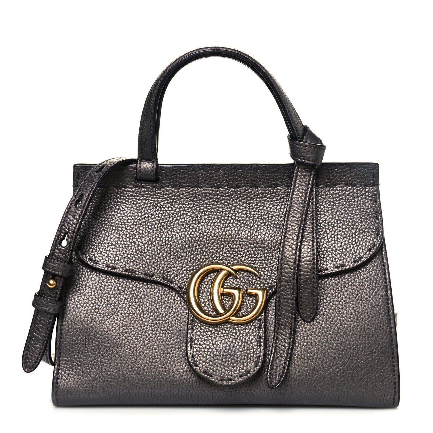 Calfskin Mini GG Marmont Top Handle Bag Pewter