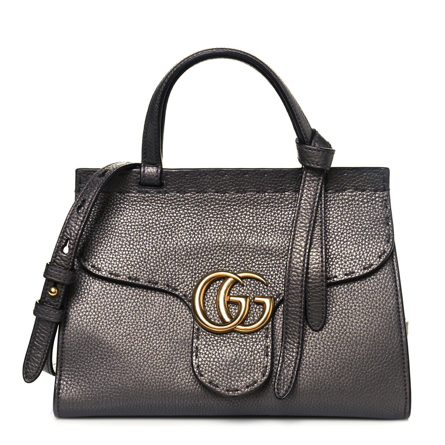 Gucci Calfskin Mini GG Marmont Top Handle Bag Pewter 1 of 12