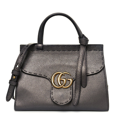 Gucci Calfskin Mini GG Marmont Top Handle Bag Pewter 1 of 12