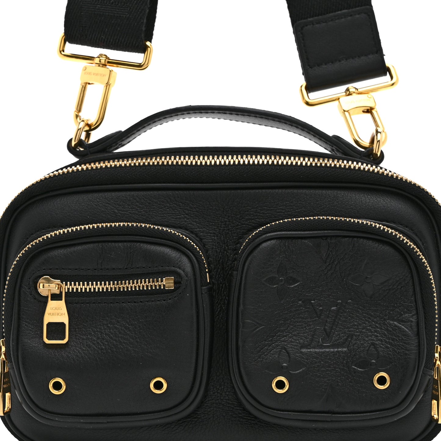 Calfskin Monogram Embossed Utility Crossbody Black
