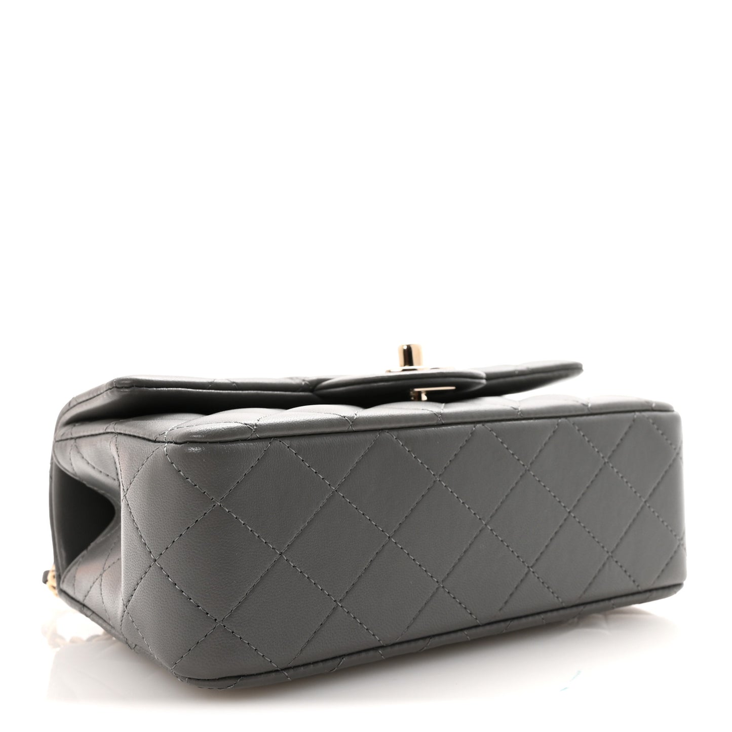 Lambskin Quilted Mini Top Handle Rectangular Flap Dark Grey