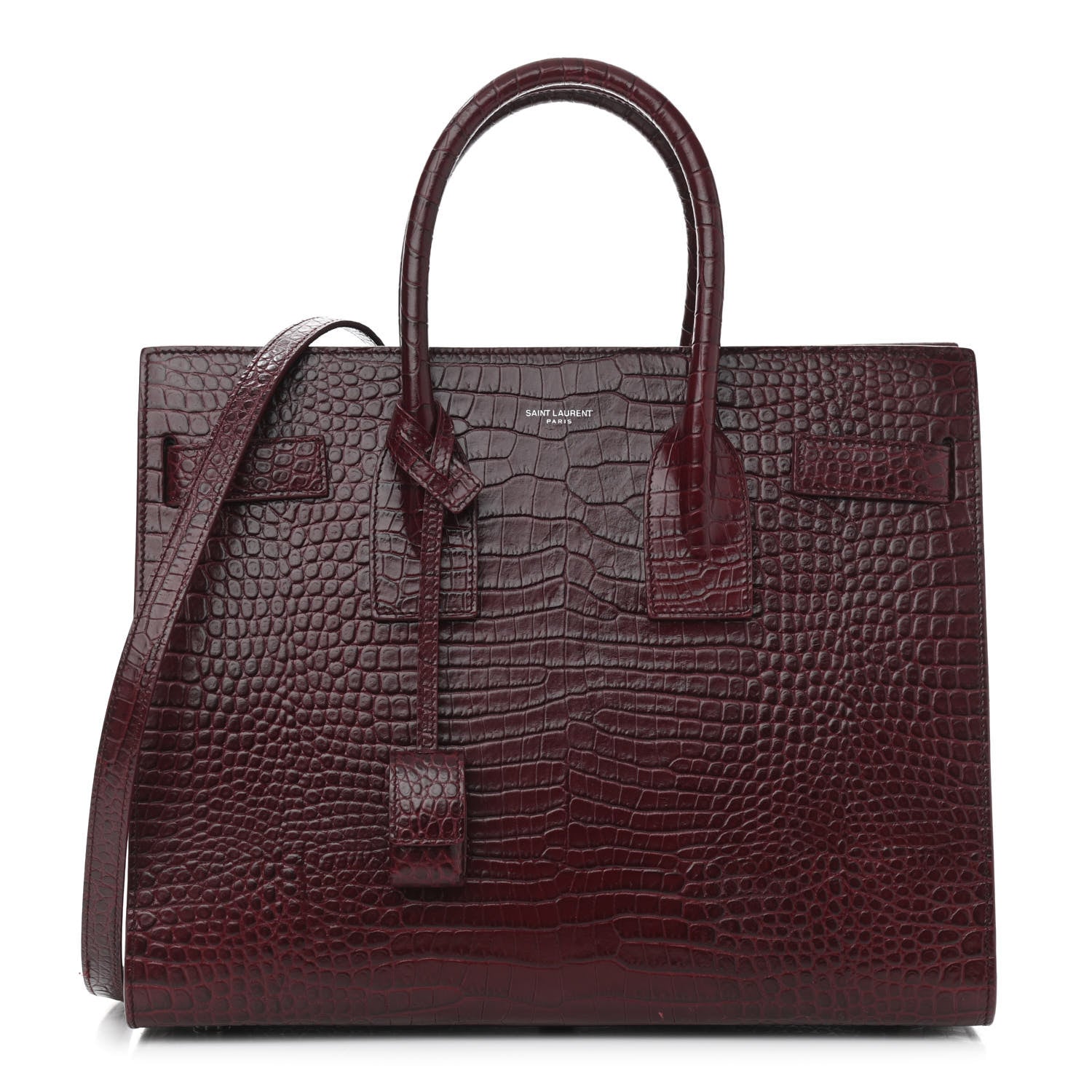 Saint Laurent Calfskin Crocodile Embossed Small Sac de Jour Wine 1 of 13