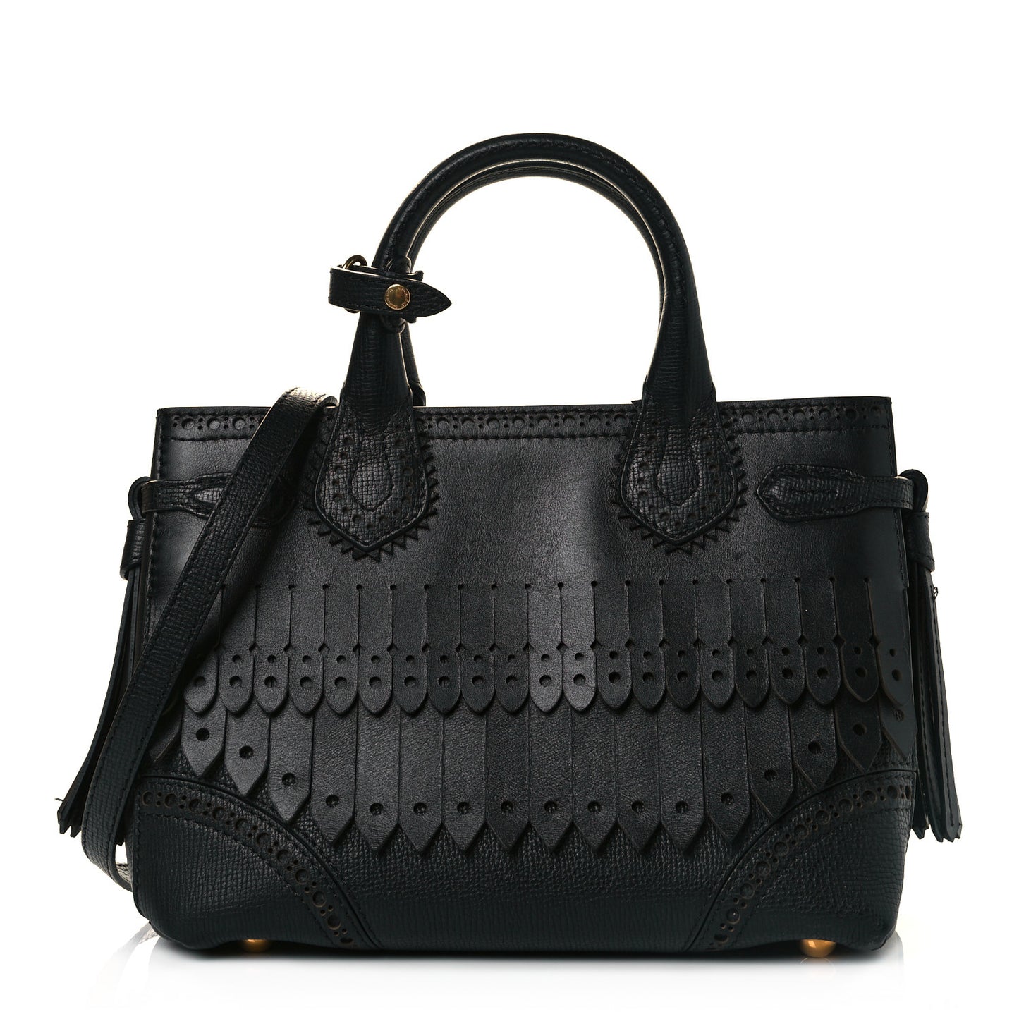 Calfskin Broguing Small Banner Tote Black