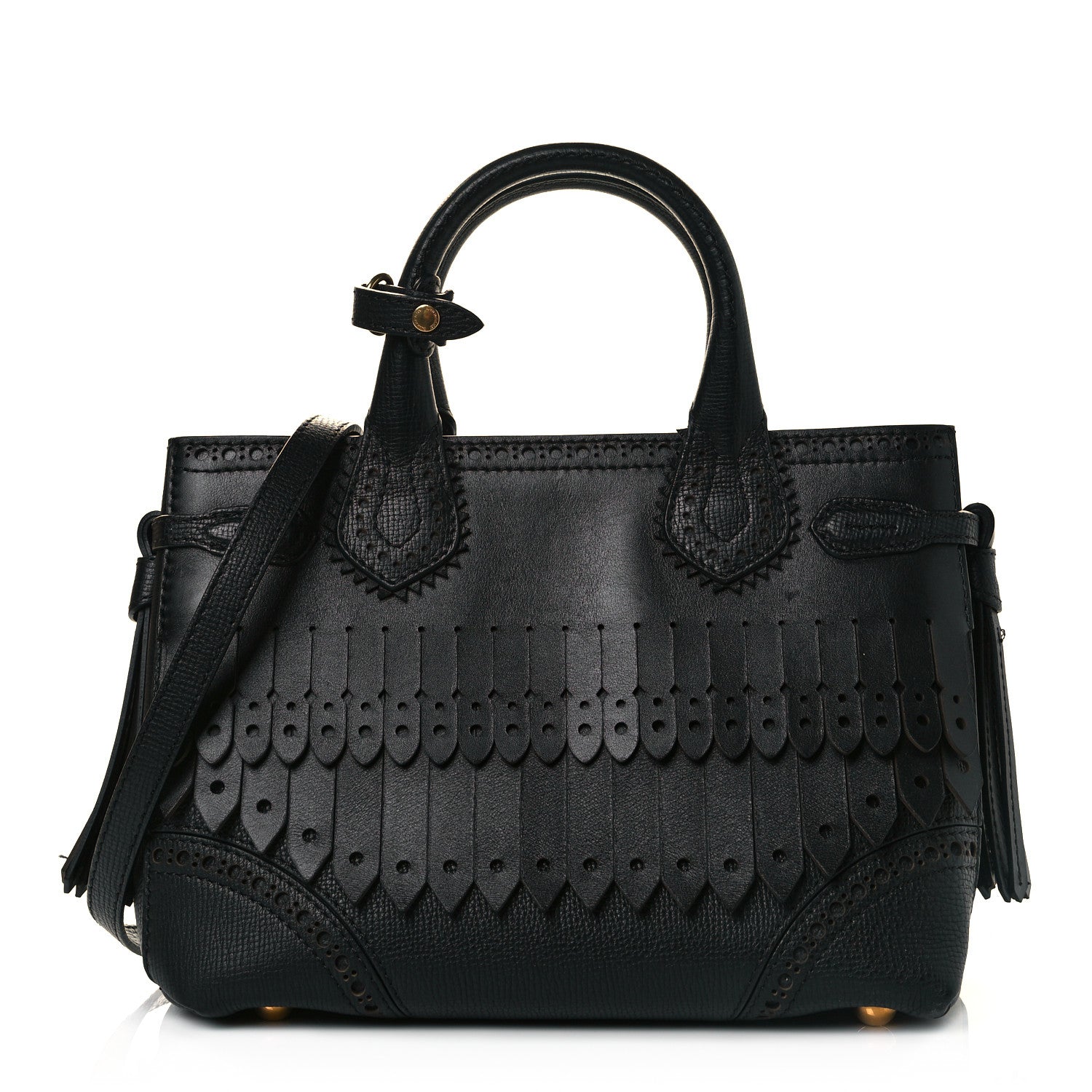 Burberry Calfskin Broguing Small Banner Tote Black 1 of 14