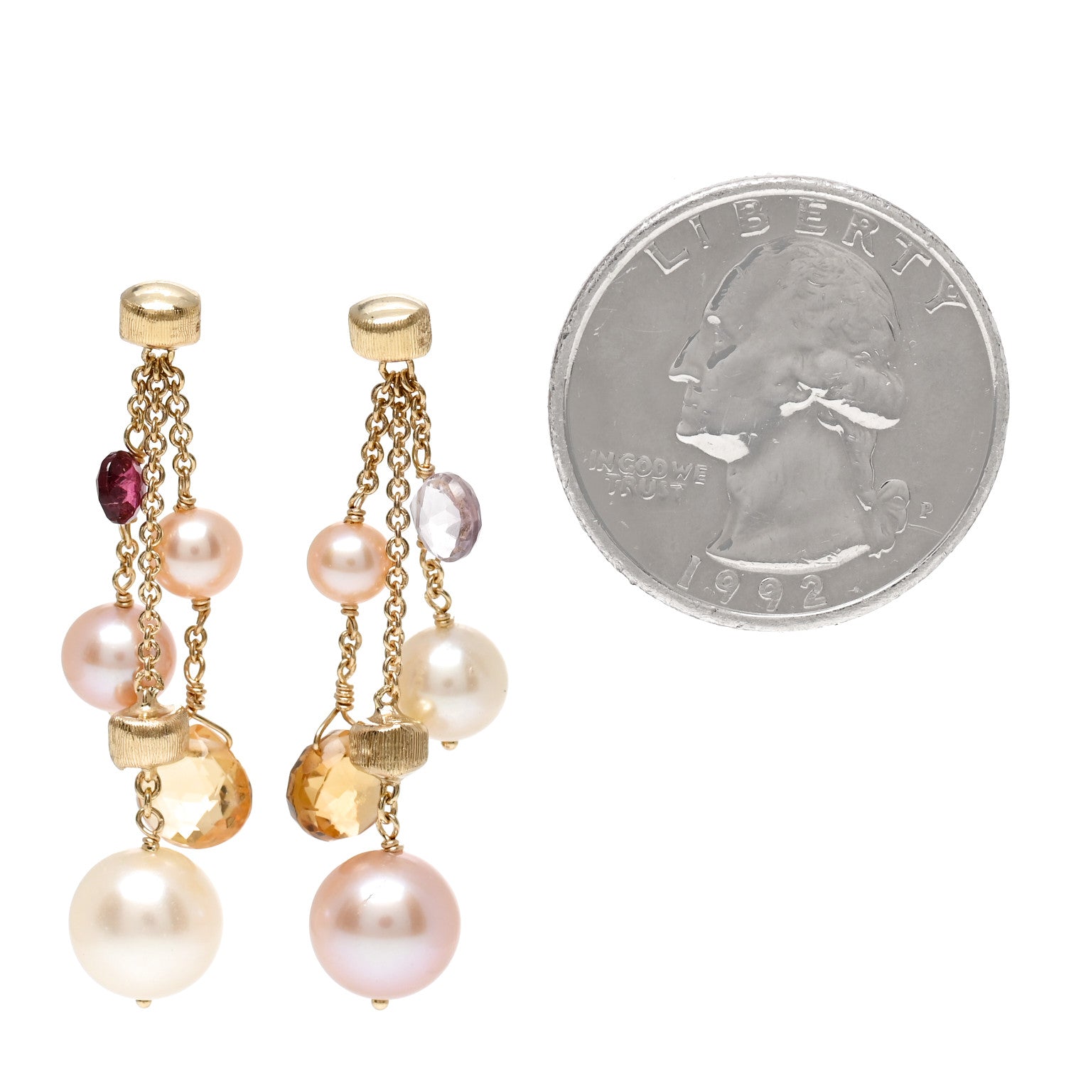 Marco Bicego 18K Yellow Gold Multi Gemstone Pearl Paradise Three-Strand Drop Earrings 2 of 5