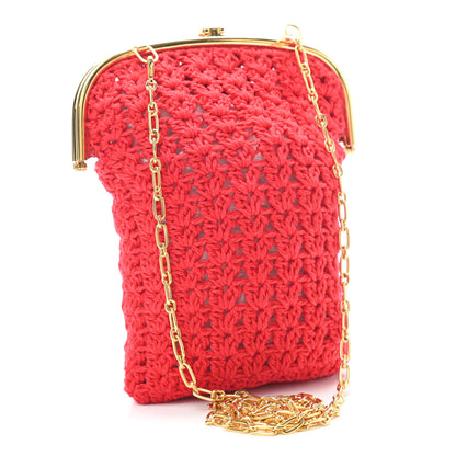 Fendi Fabric Crochet Baguette Phone Bag Red 2 of 7