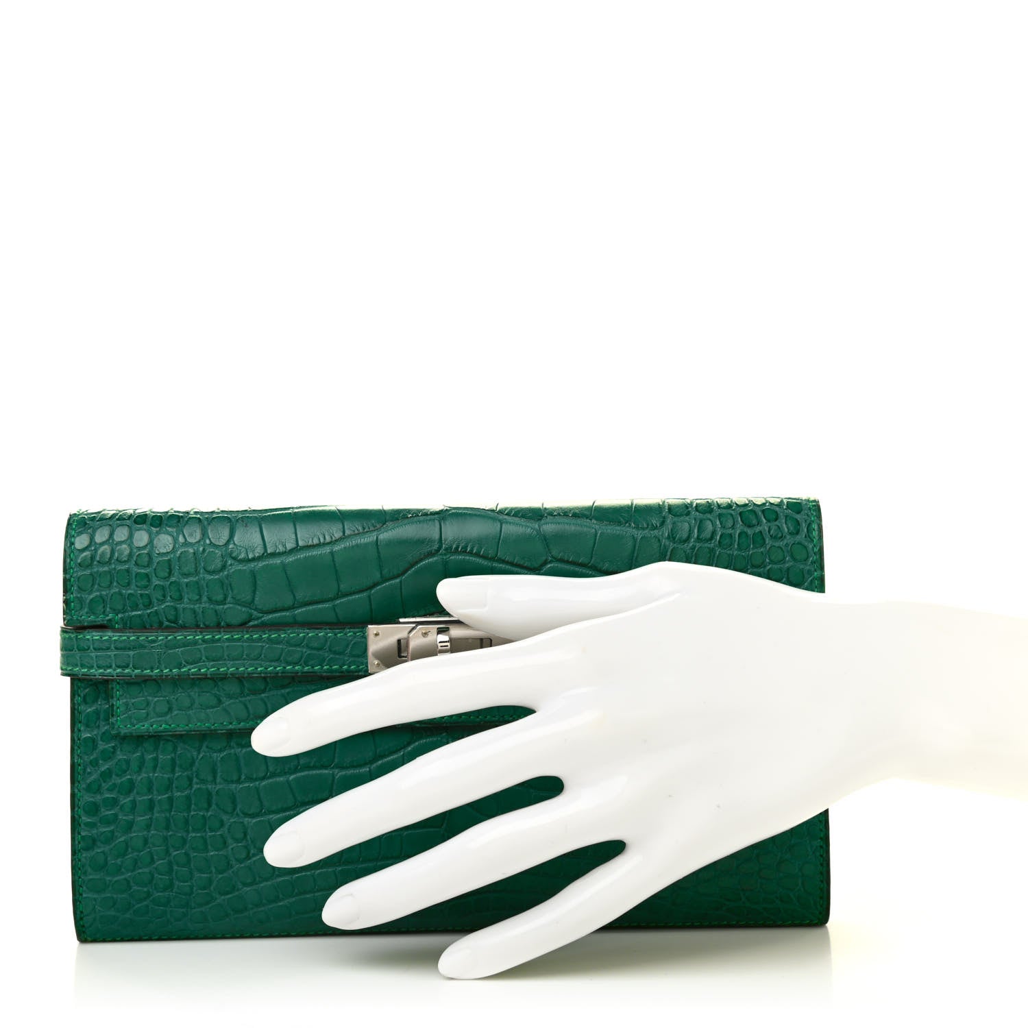Hermes Matte Alligator Kelly Longue Wallet Malachite 2 of 8