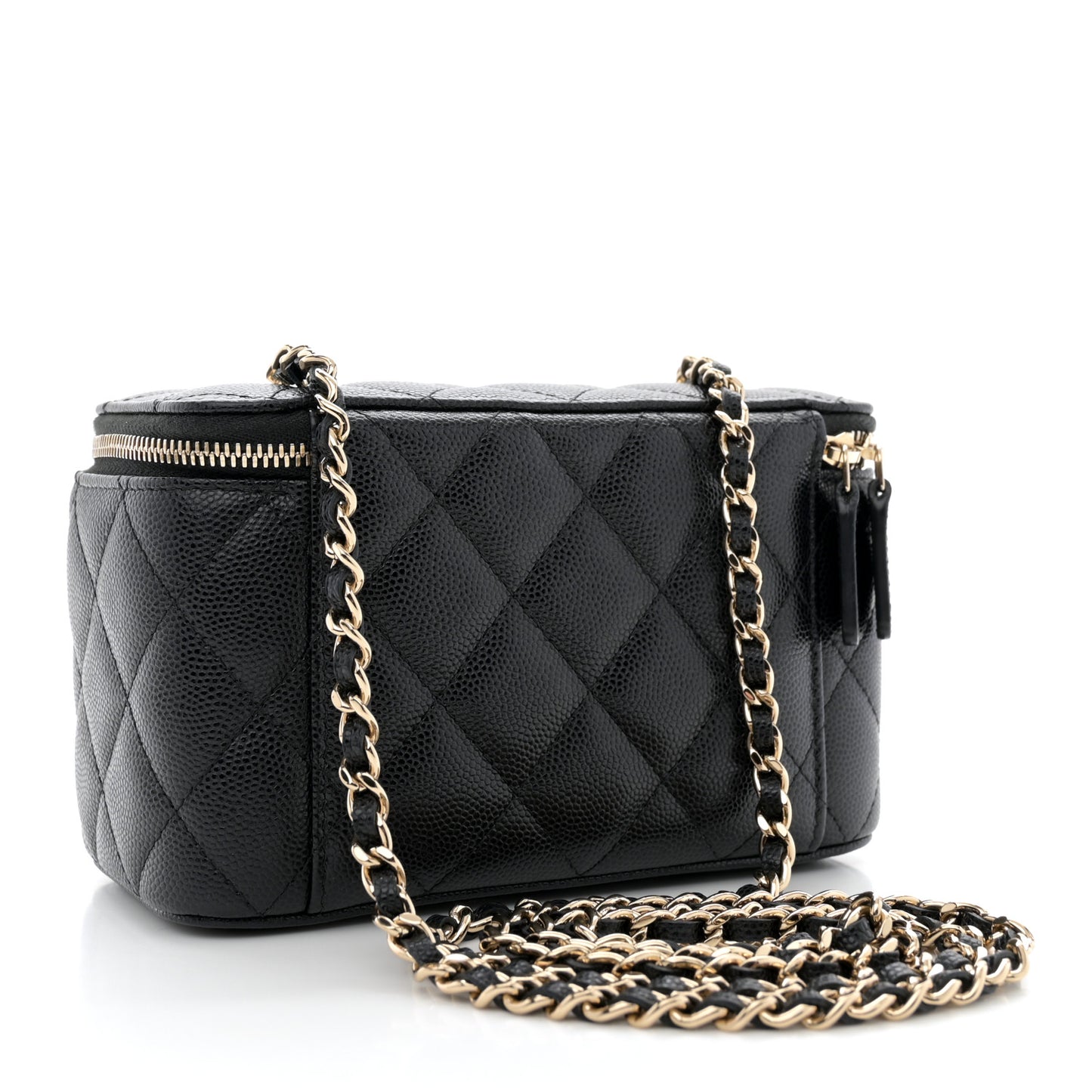 Caviar Quilted Small Vanity Case With Chain Black