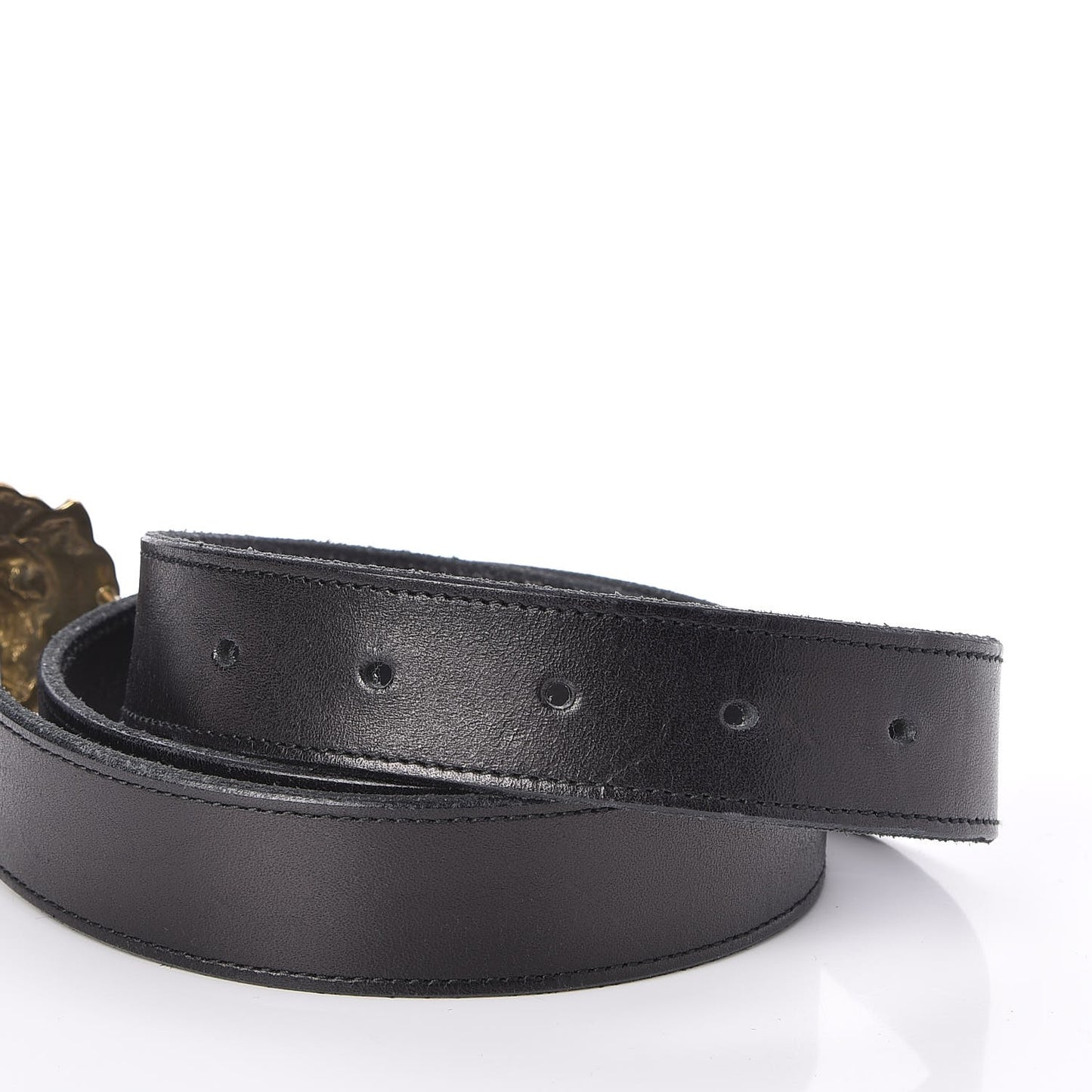 Leather Lion Head Buckle Belt 85 Black Gold