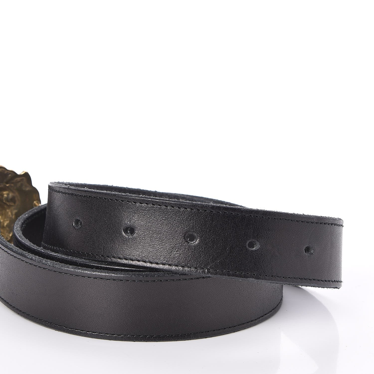 Saint Laurent Leather Lion Head Buckle Belt 85 Black Gold 4 of 6