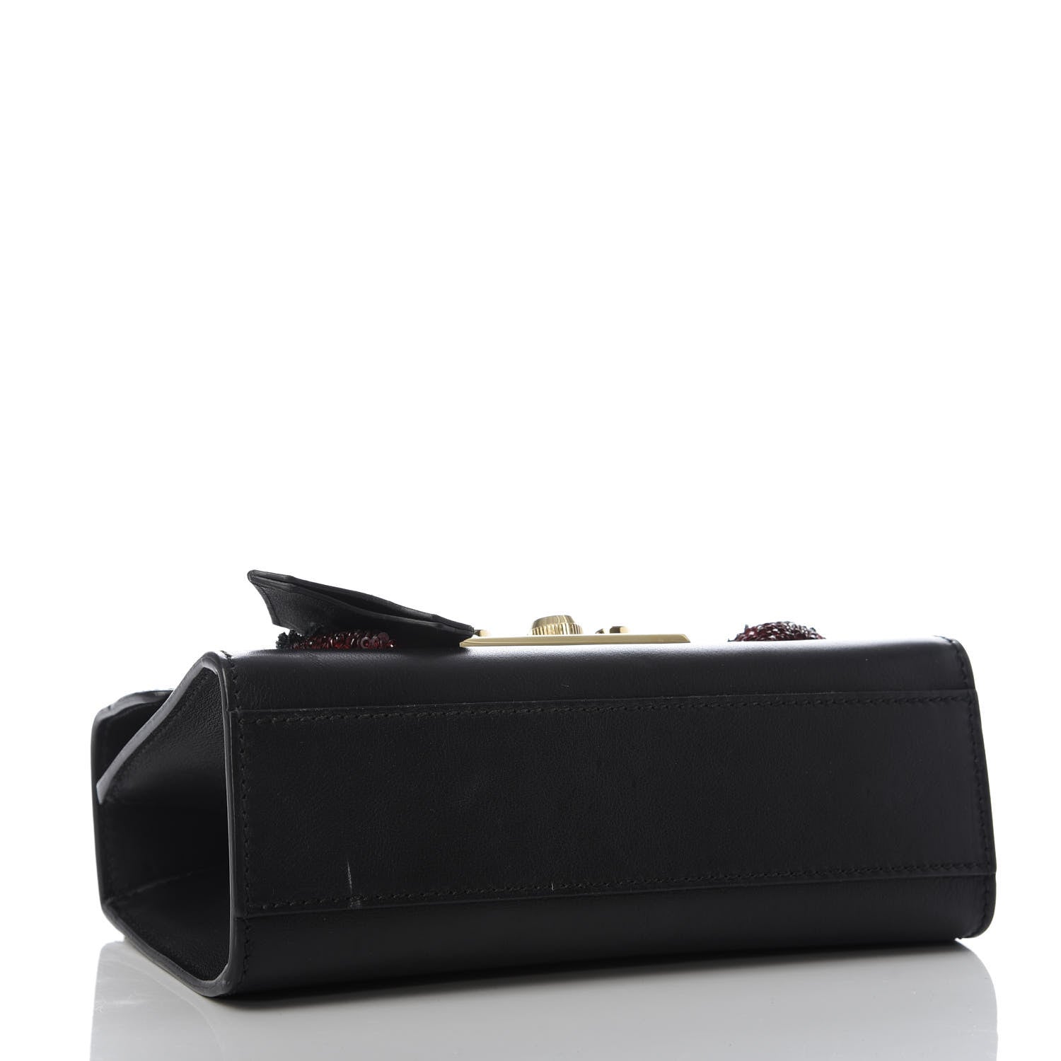 Gucci Calfskin Strawberry Embroidered Small Padlock Shoulder Bag Black 4 of 9