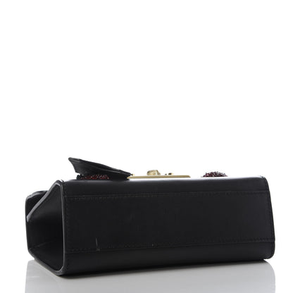 Gucci Calfskin Strawberry Embroidered Small Padlock Shoulder Bag Black 4 of 9