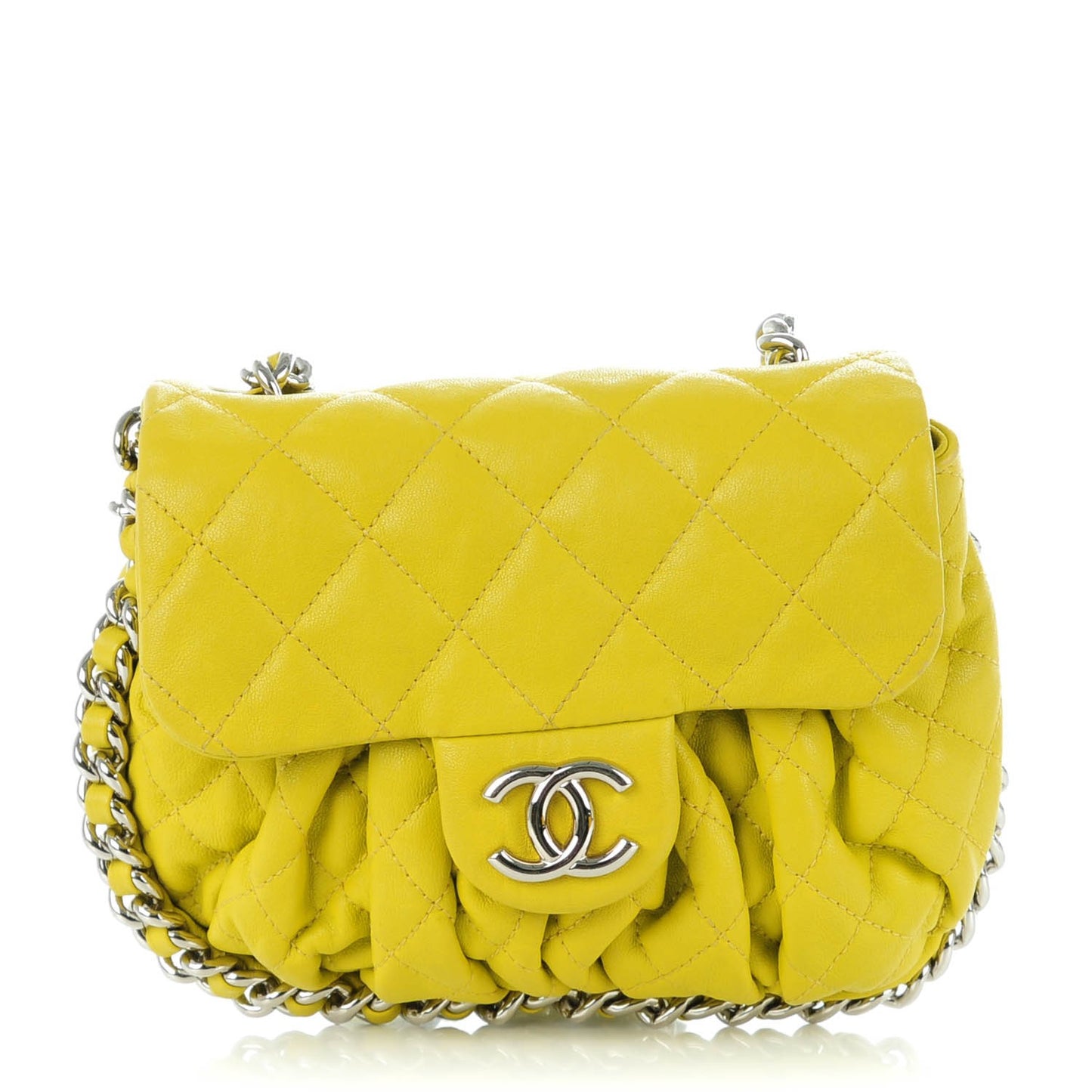 Washed Lambskin Mini Chain Around Flap Yellow