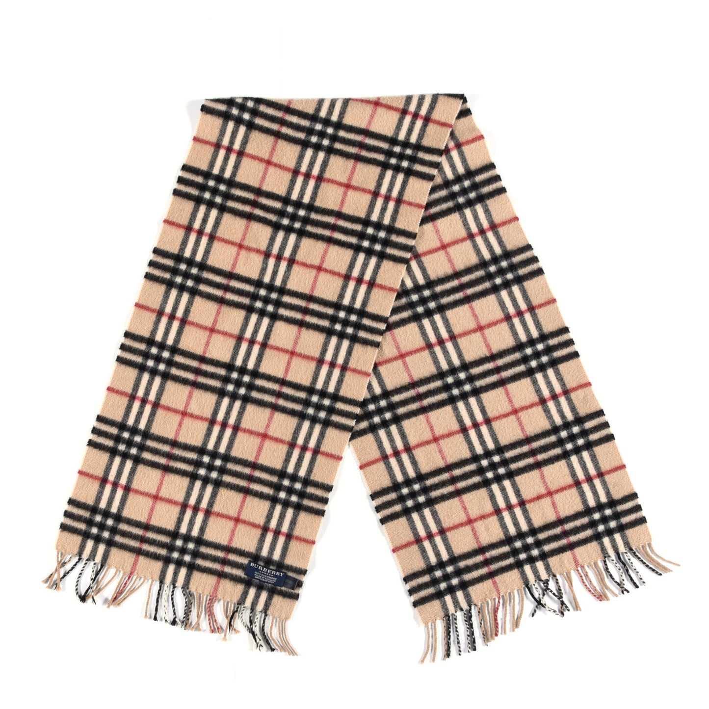 Cashmere Vintage Check Fringe Scarf Camel