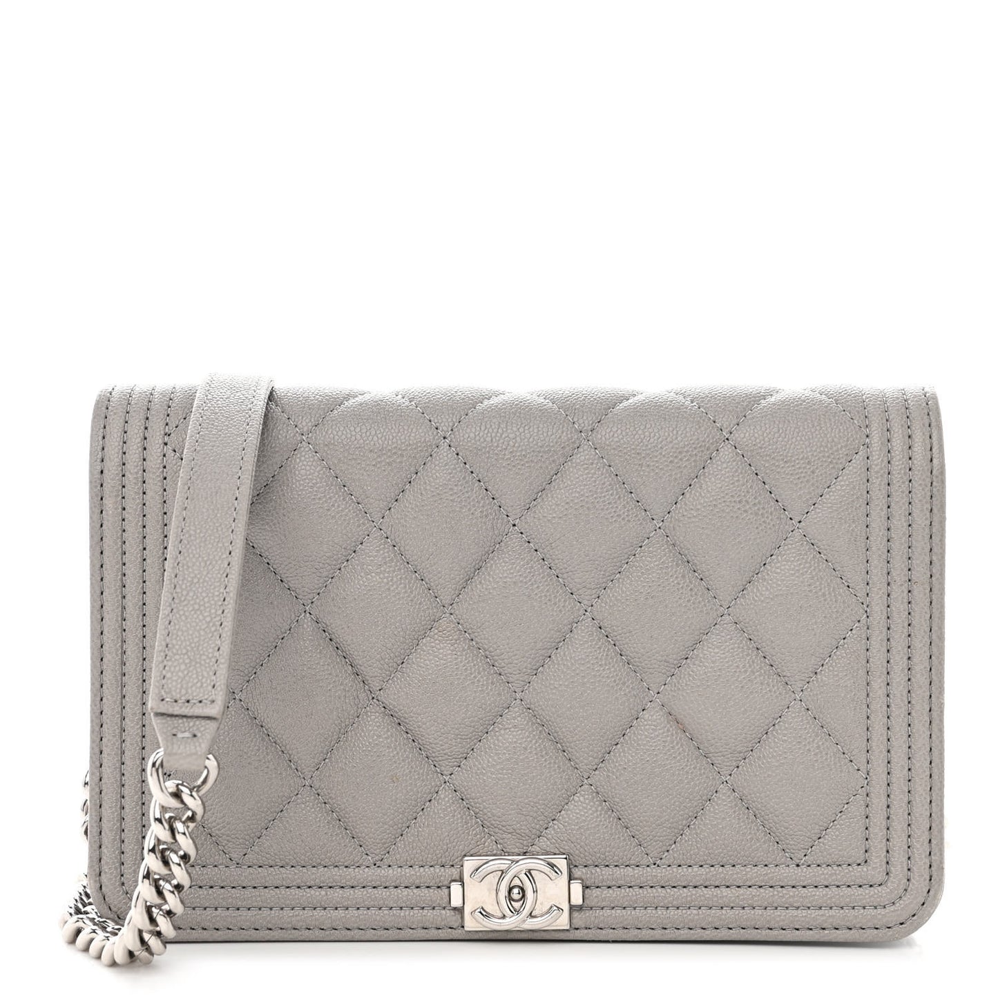 Caviar Quilted Boy Wallet On Chain WOC Grey