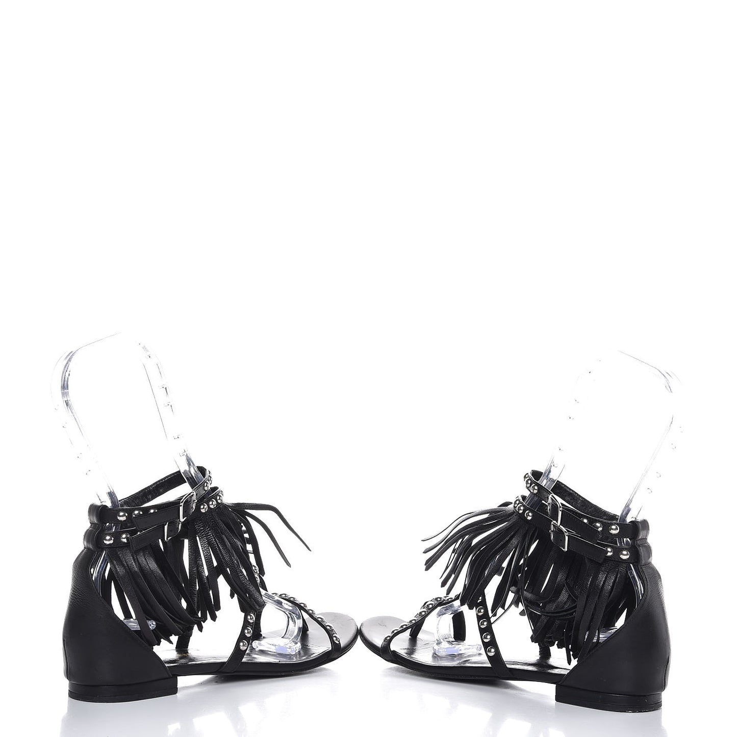 Calfskin Studded Fringe Cyuko Sandals 37.5 Black