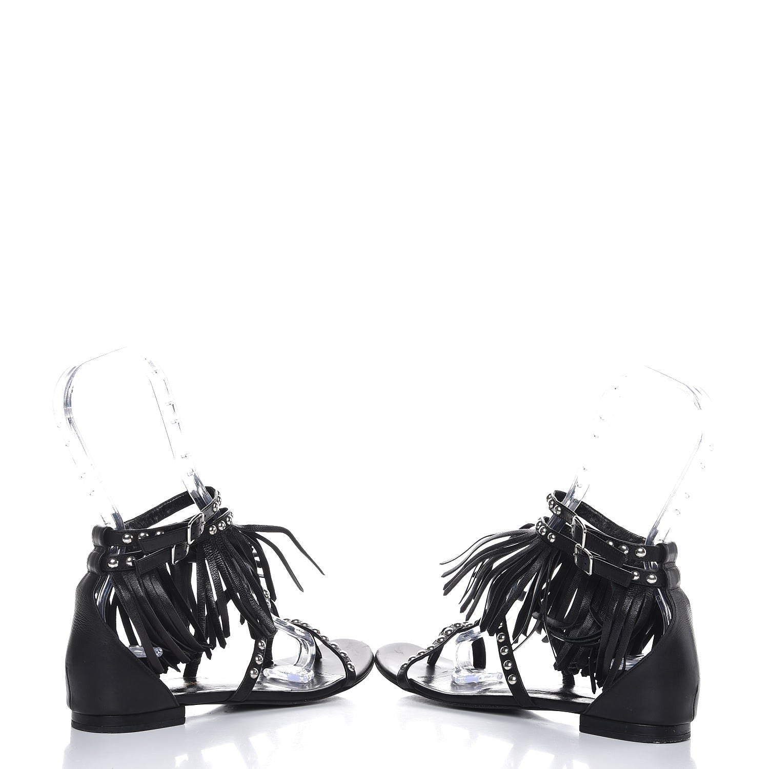 Saint Laurent Calfskin Studded Fringe Cyuko Sandals 37.5 Black 5 of 8