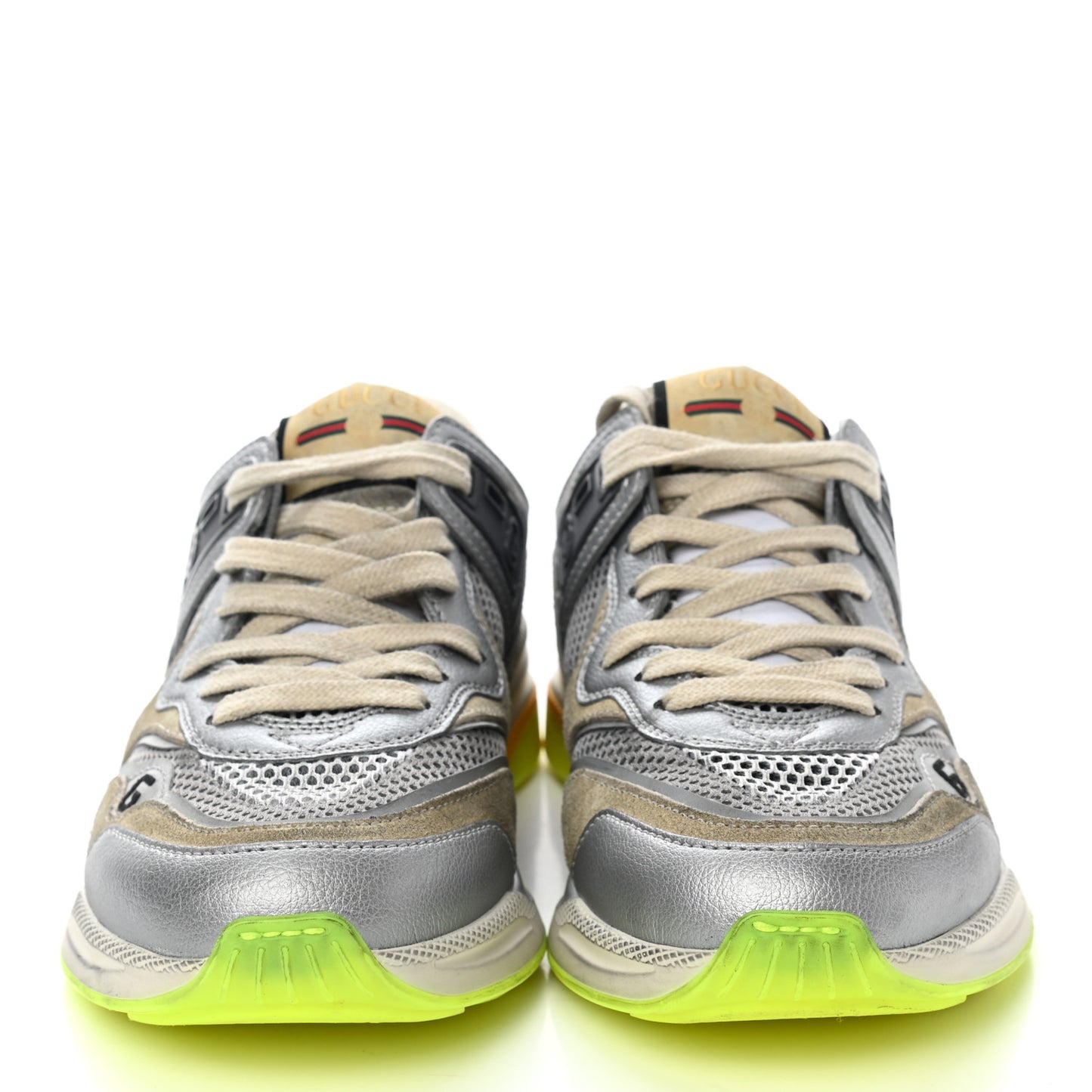 Metallic Calfskin Suede Womens Ultrapace Sneakers 36.5 Silver Oatmeal