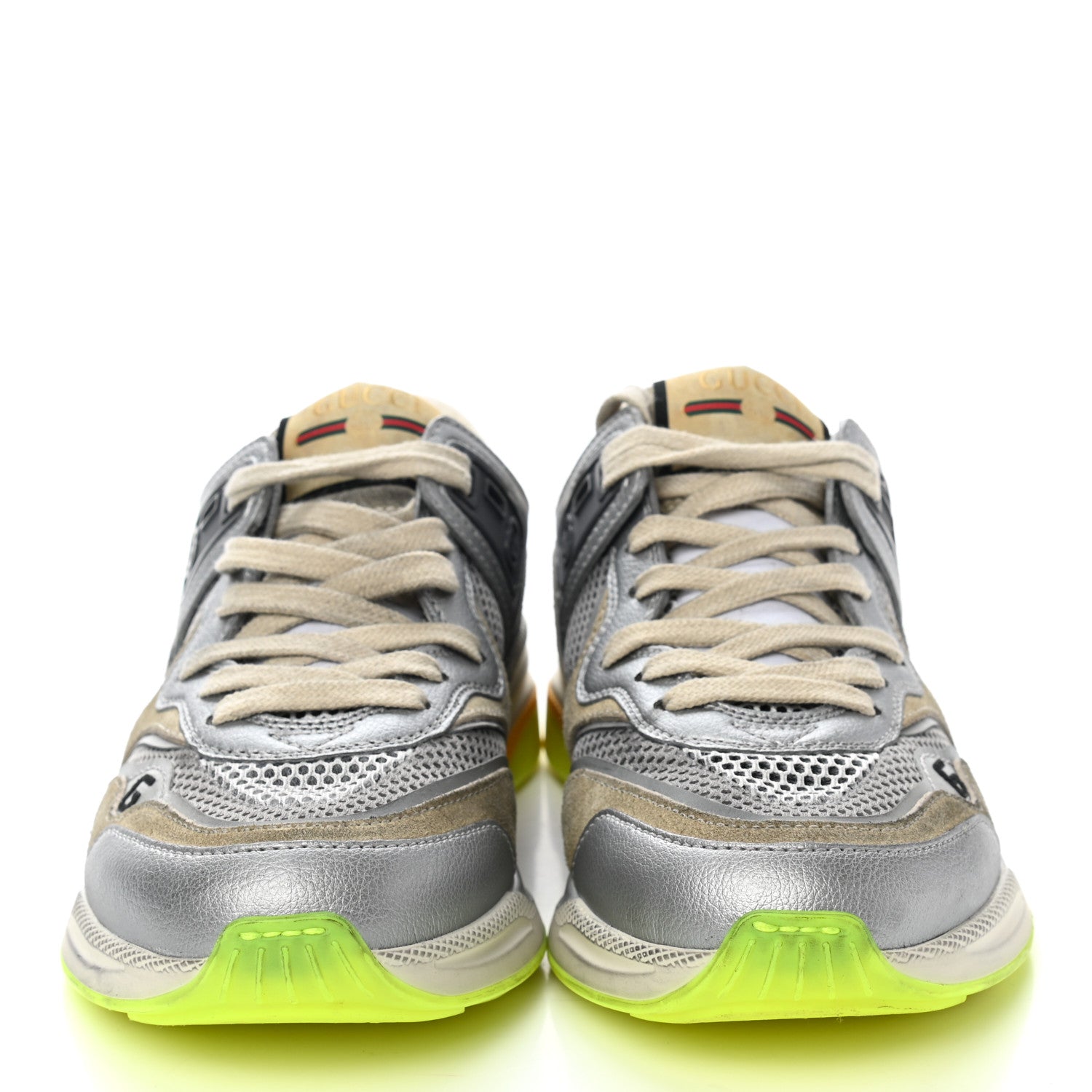 Gucci Metallic Calfskin Suede Womens Ultrapace Sneakers 36.5 Silver Oatmeal 2 of 7