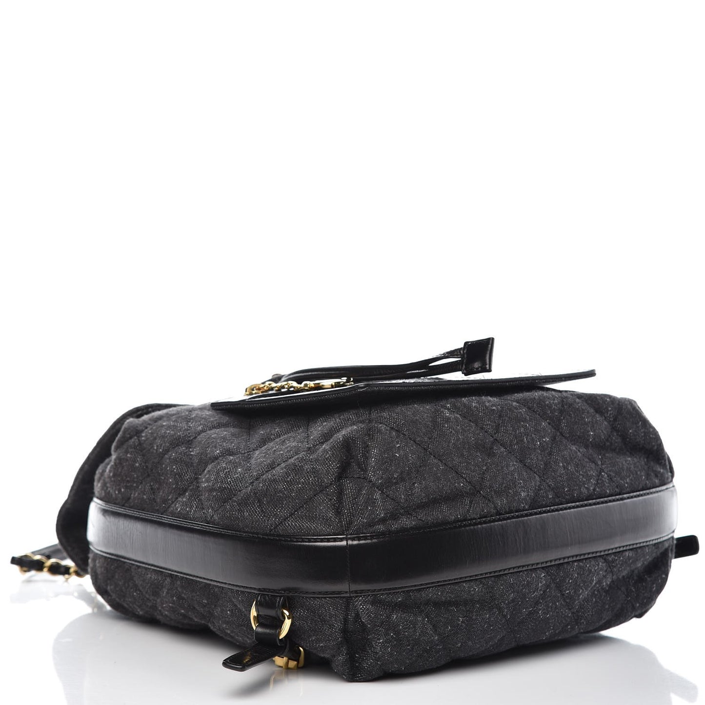 Denim Calfskin Quilted Backpack Dark Grey Black