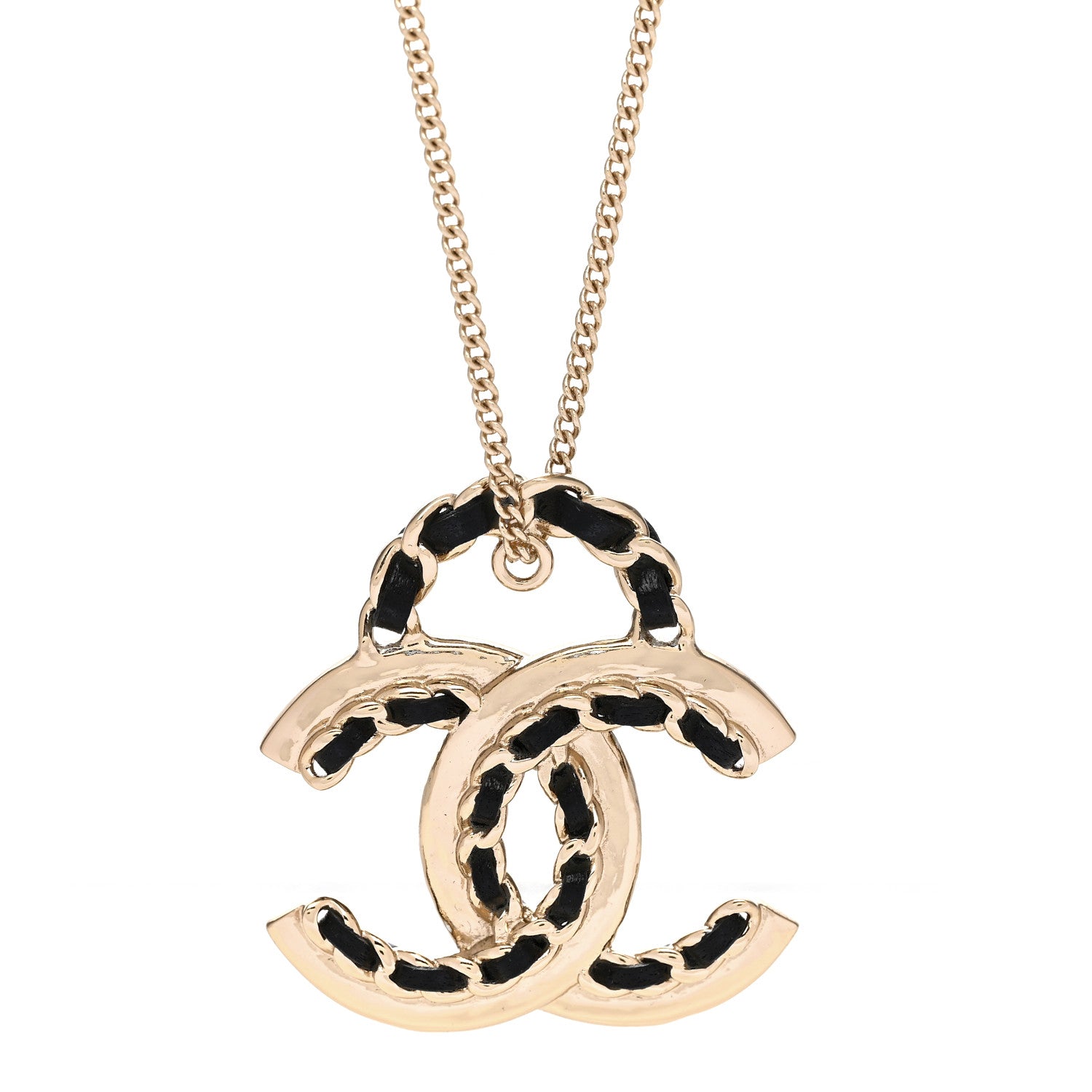 Chanel Lambskin CC Chain Necklace Gold Black 4 of 5