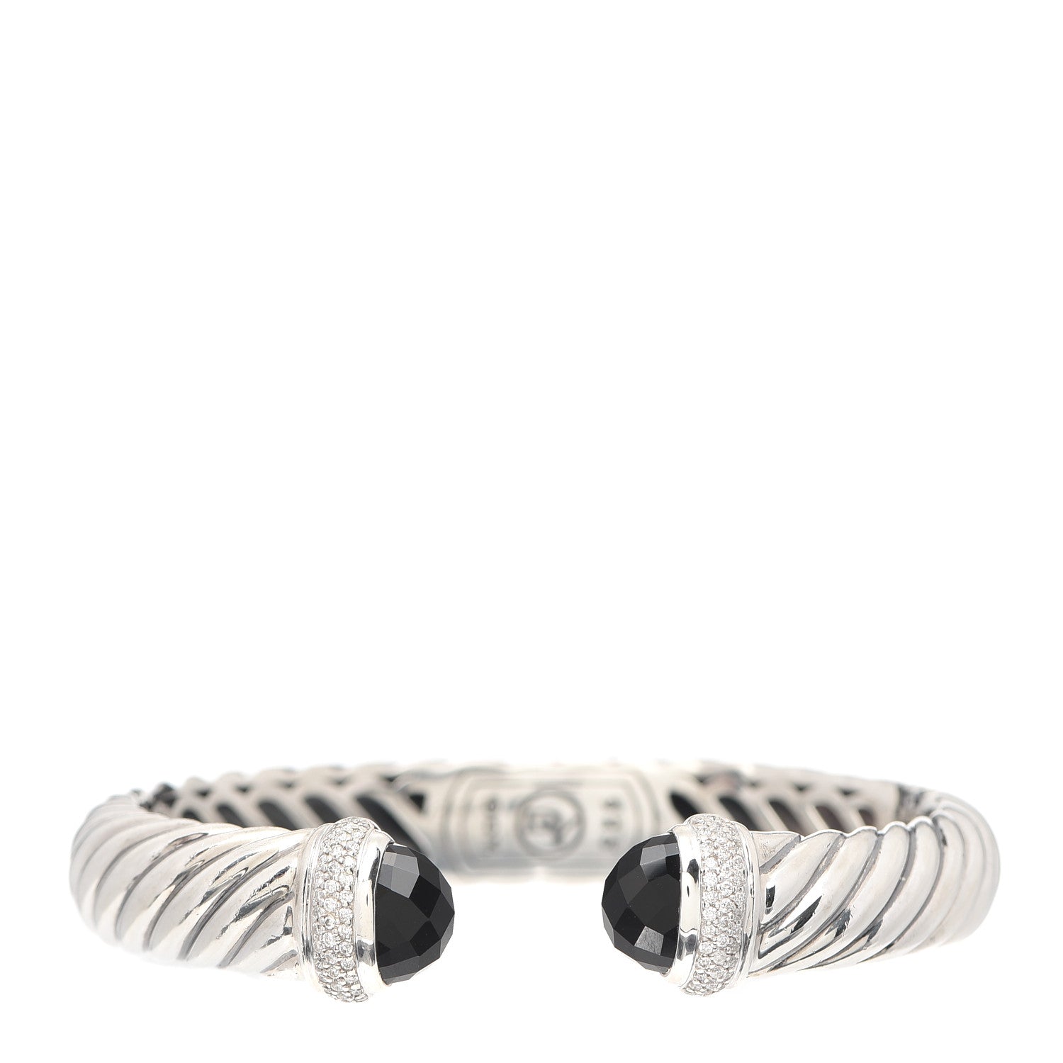 David Yurman Sterling Silver Diamond Black Onyx 10mm Waverly Bracelet 1 of 4