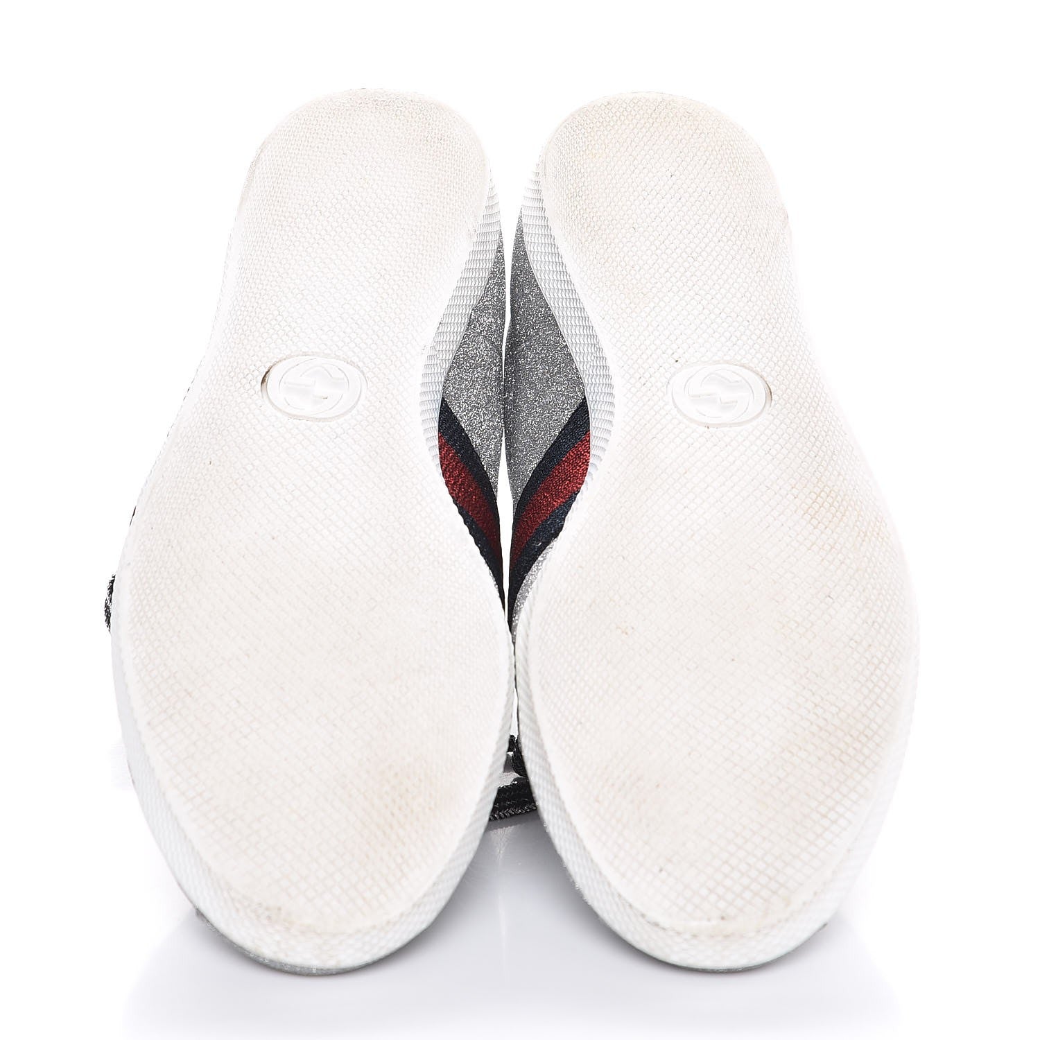 Gucci Glitter Fabric Studded Web Sneakers 36.5 Silver 5 of 10
