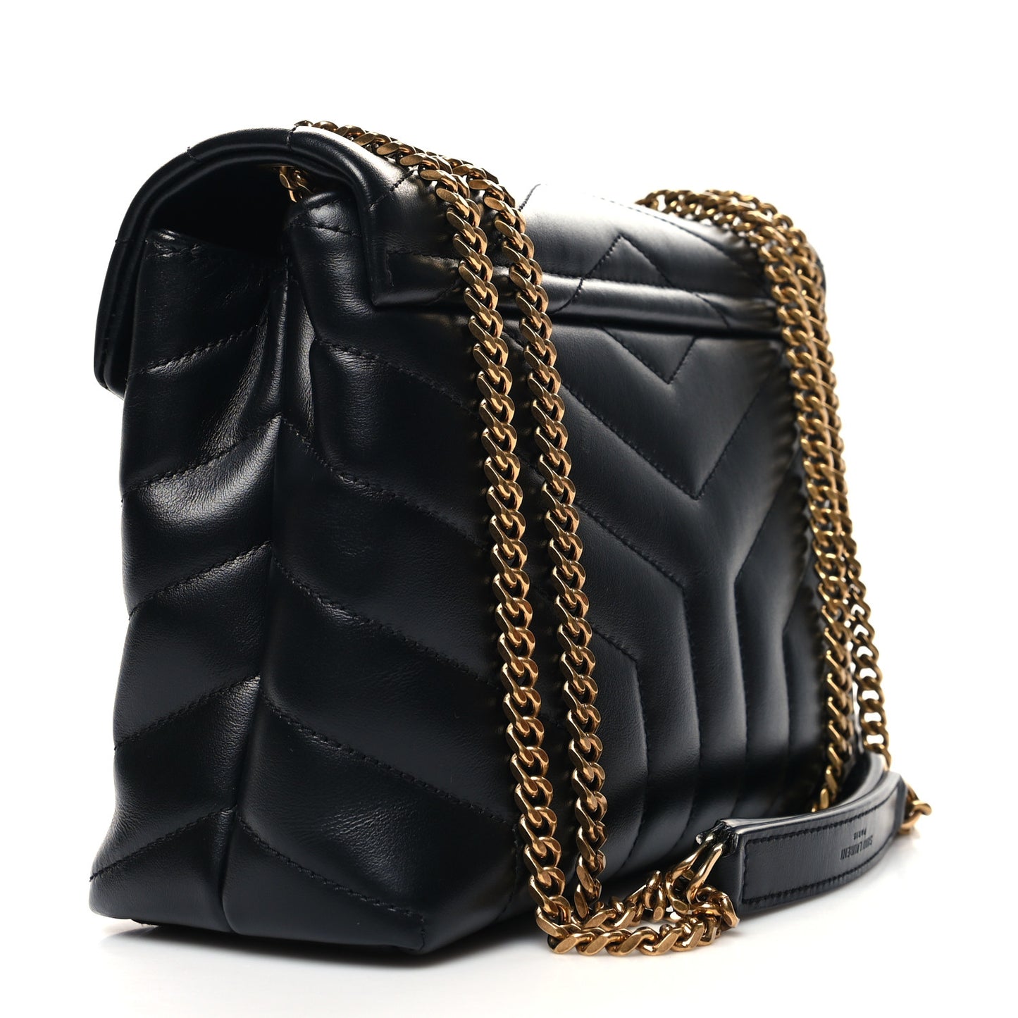 Calfskin Y Quilted Monogram Small Loulou Chain Satchel Black