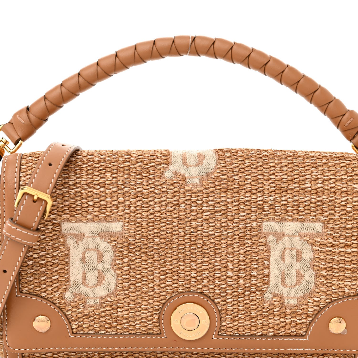 Burberry Raffia Calfskin TB Note Crossbody Bag Natural 8 of 11