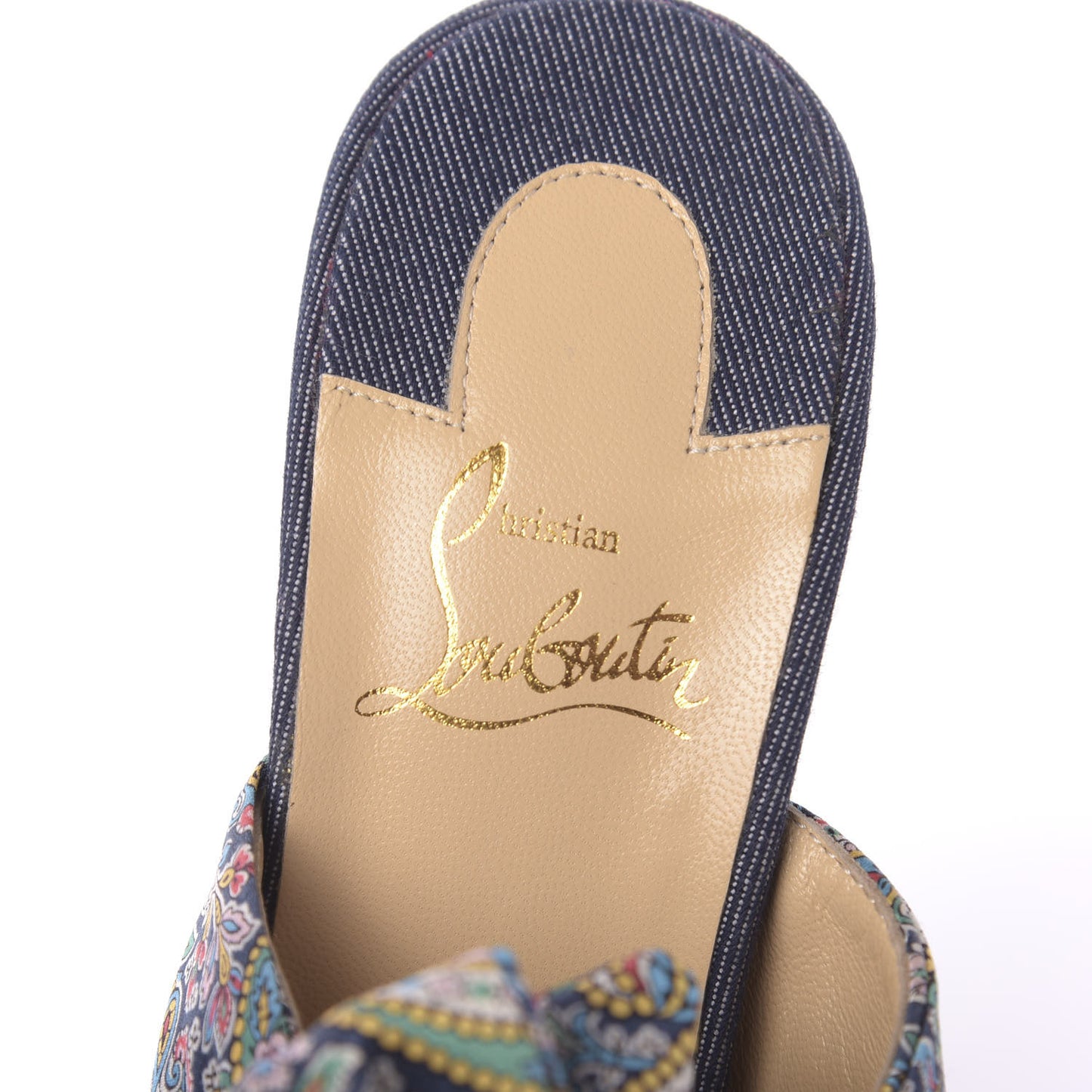Satin Paisley Denim Moniquissima 120 Platform Slide Sandals 38 Positano Blue