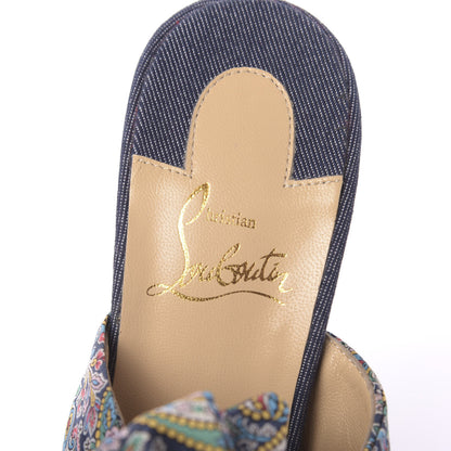 Christian Louboutin Satin Paisley Denim Moniquissima 120 Platform Slide Sandals 38 Positano Blue 6 of 9