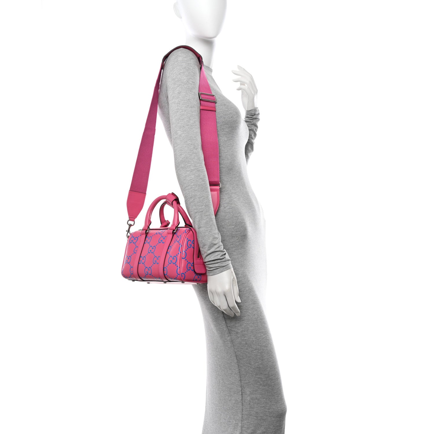 Gucci Calfskin GG Tennis Bi-Color Embossed Mini Duffle Bag Modern Fucsia Modern Blue 2 of 10