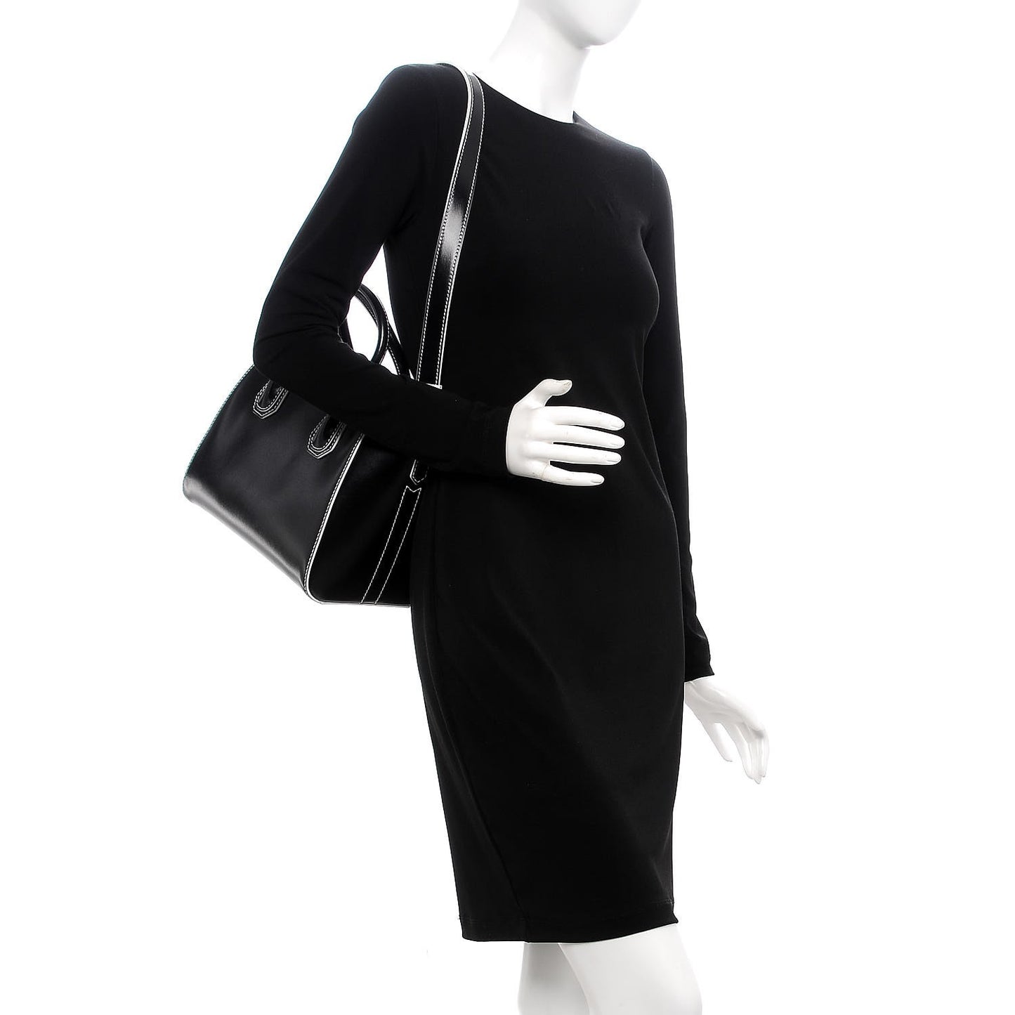 Calfskin Contrast Topstitch Small Antigona Black White