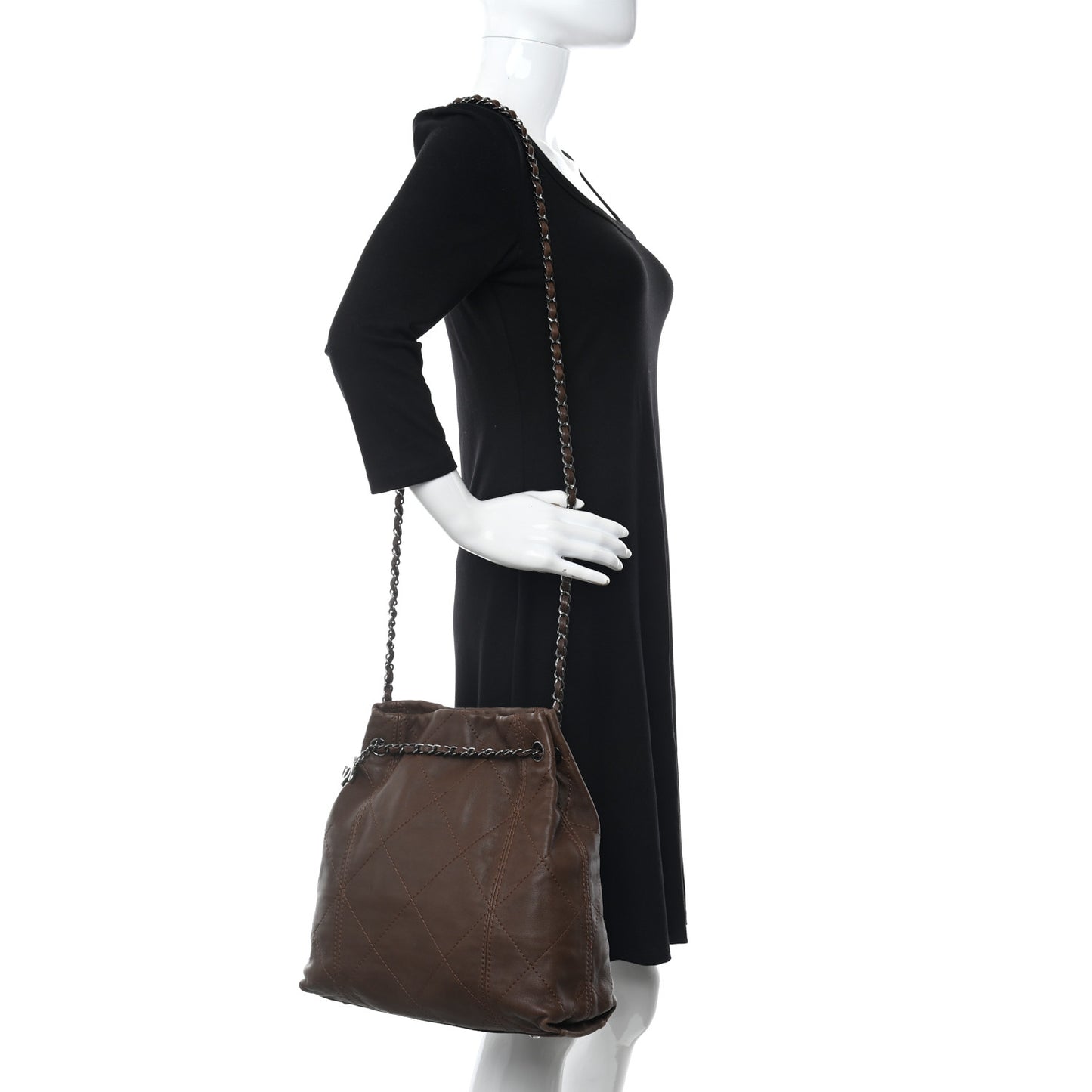 Lambskin Soft Touch Shoulder Bag Dark Brown