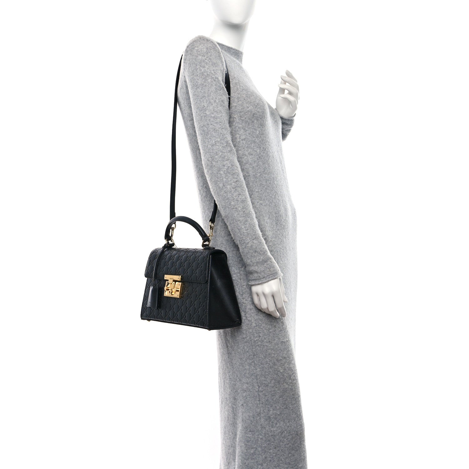 Gucci Guccissima Signature Small Padlock Top Handle Bag Black 2 of 9