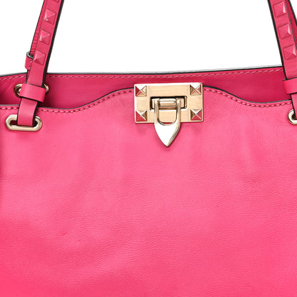 Valentino Garavani Vitello Monochrome Medium Rockstud Tote Pop Fuxia 8 of 10
