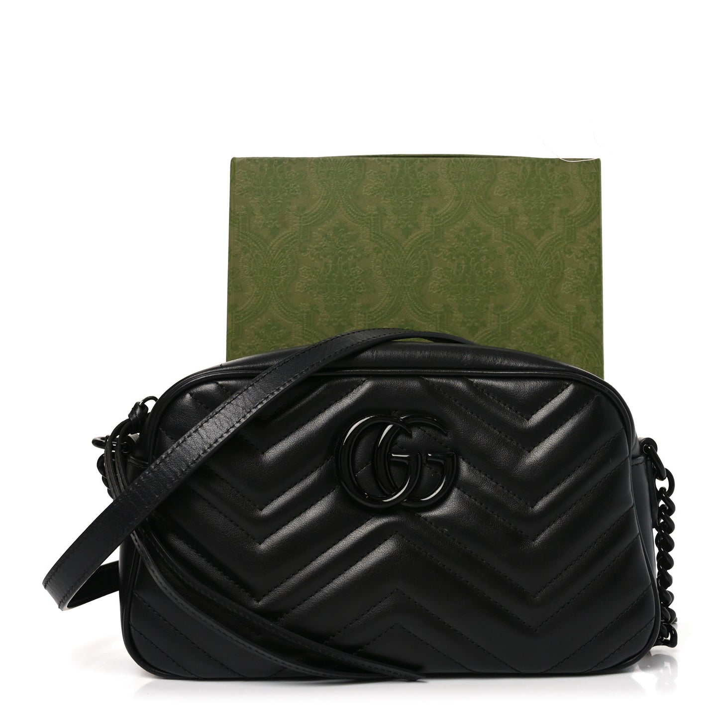 Calfskin Matelasse Monochrome Small GG Marmont Chain Shoulder Bag Black