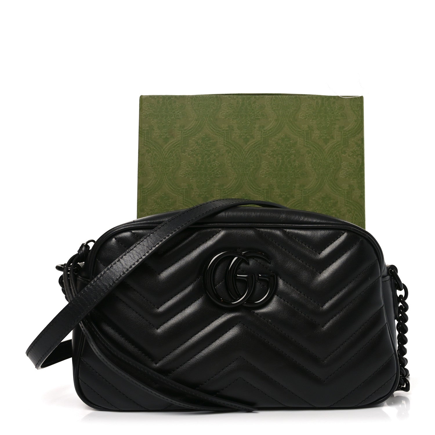 Gucci Calfskin Matelasse Monochrome Small GG Marmont Chain Shoulder Bag Black 11 of 11