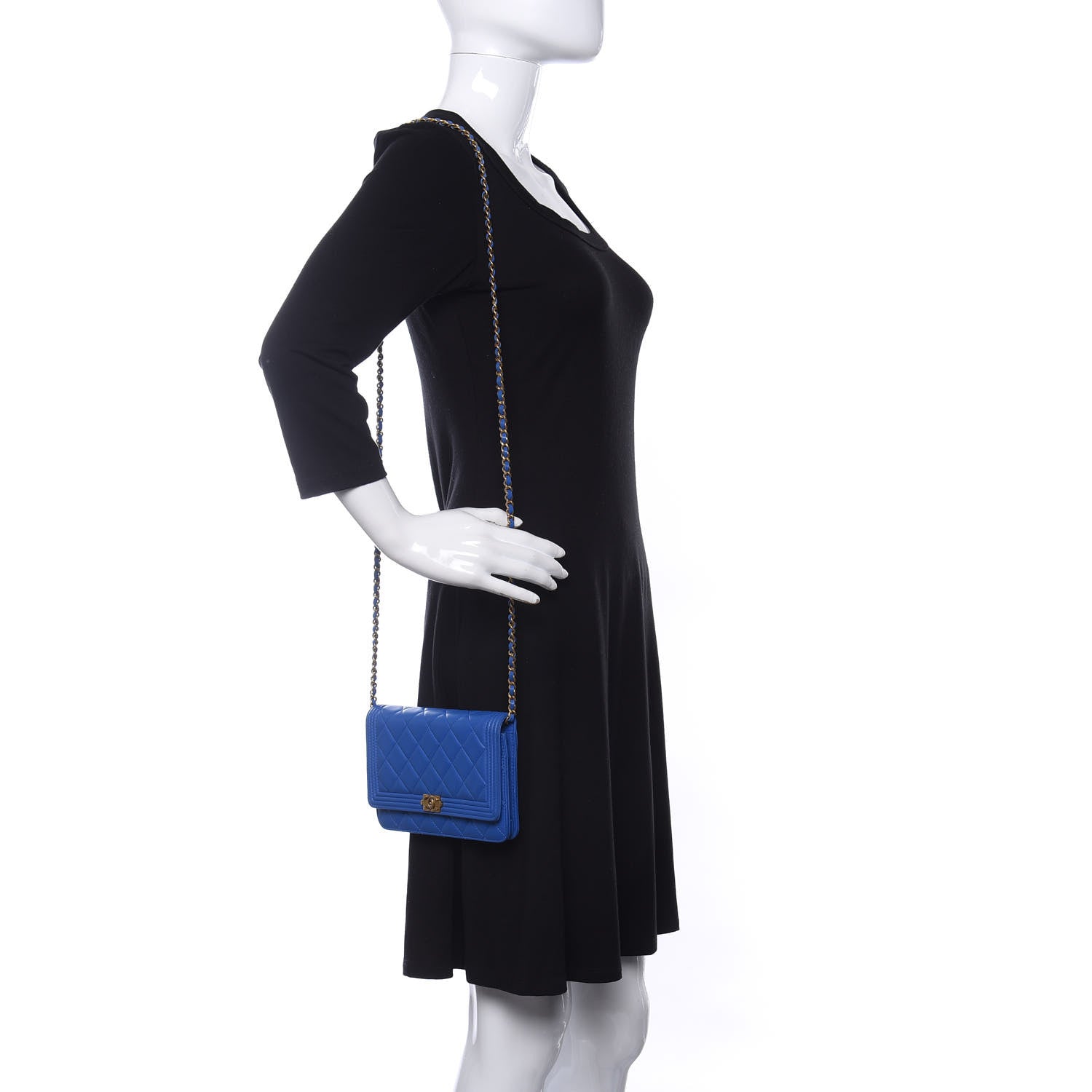 Chanel Lambskin Quilted Boy Wallet On Chain WOC Blue 2 of 12