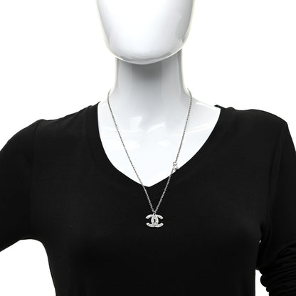 Chanel Pearl Crystal CC Pendant Necklace Silver 2 of 5