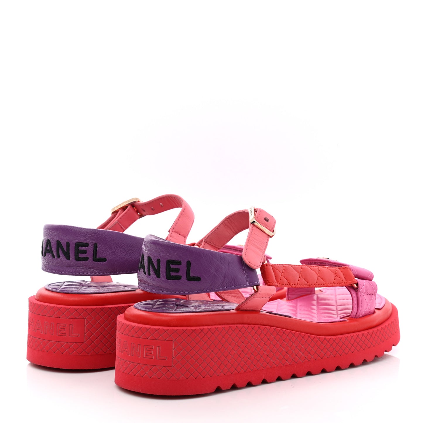 Lambskin Logo Platform Sandals 37 Red Purple Orange