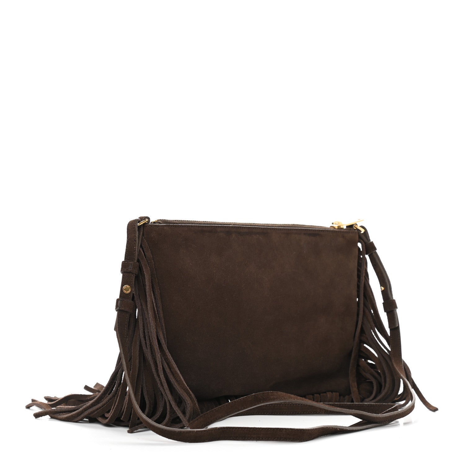 Saint Laurent Suede Calfskin Small Fringe Crossbody Bag Brown 3 of 10