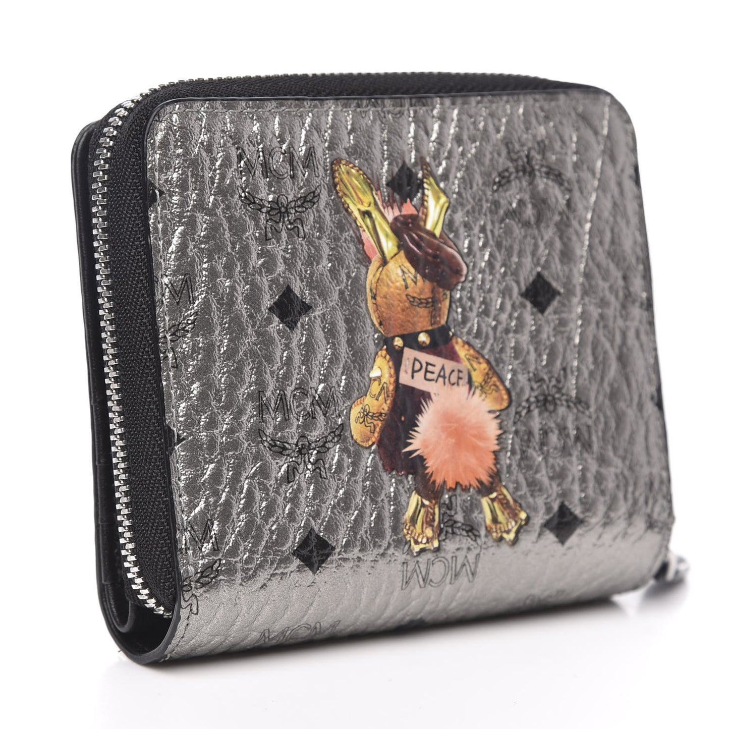 Metallic Visetos Rabbit Zip Around Wallet Silver