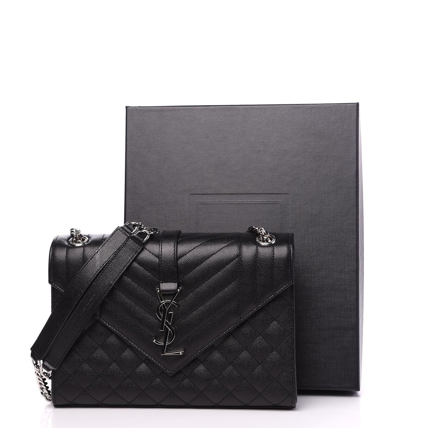 Saint Laurent Grain De Poudre Textured Mixed Matelasse Triquilt Medium Monogram Satchel Black 9 of 9