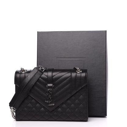 Saint Laurent Grain De Poudre Textured Mixed Matelasse Triquilt Medium Monogram Satchel Black 9 of 9