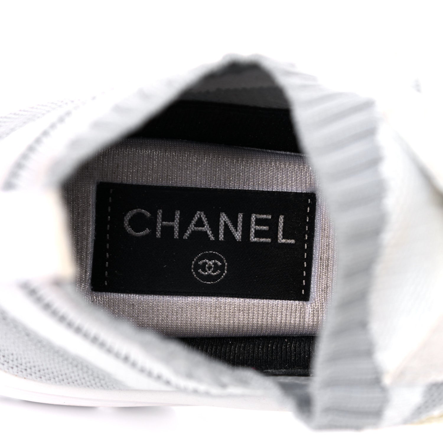 Chanel Fabric Suede Calfskin Stretch CC Sneakers 37 White Grey 7 of 12