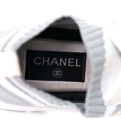 Chanel Fabric Suede Calfskin Stretch CC Sneakers 37 White Grey 7 of 12