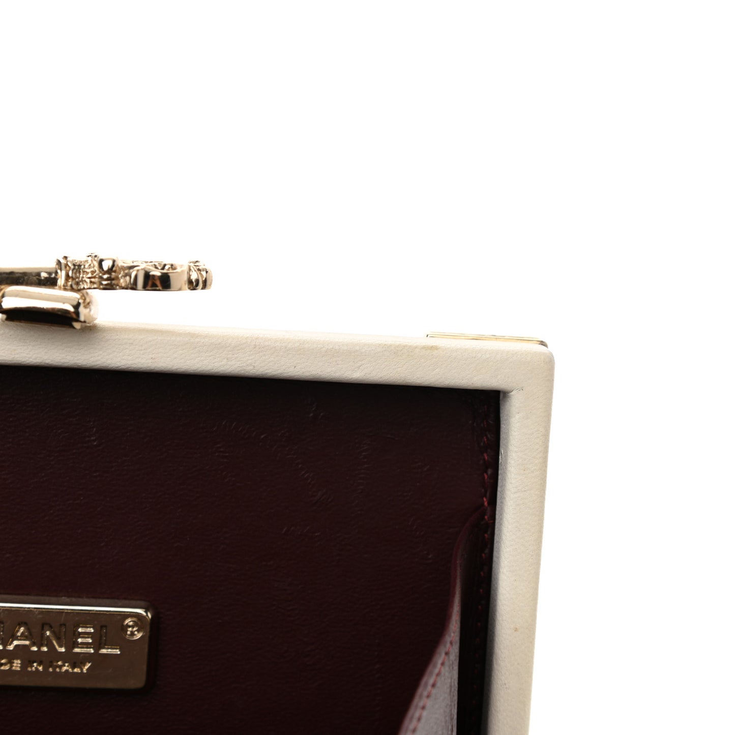 Lambskin Room Card Minaudiere Evening Bag White Gold